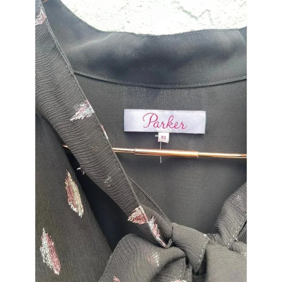 Parker Shelli Womens Long-Sleeve Ruffled Silk Blouson Mini Dress Black Sz XS - Picture 10 of 16